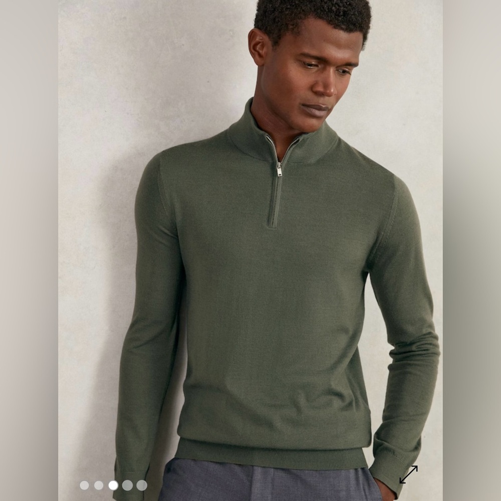 Reiss Blackhall Merino Wool Half-Zip Funnel Neck Jumper in Kale Green large